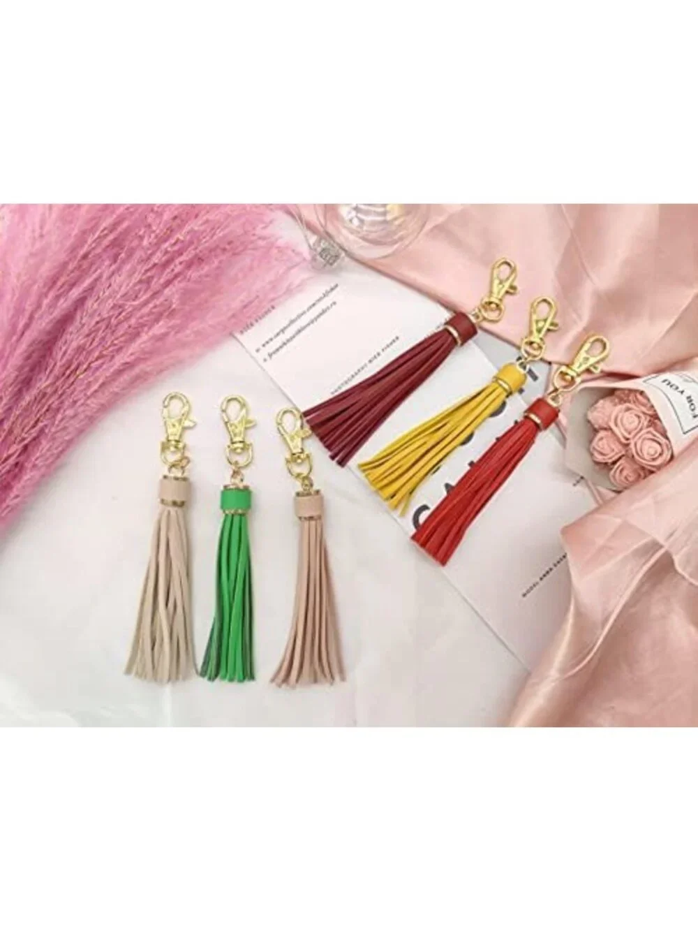 15pcs 5.9'' PU Leather Tassel Keychains with Gold Caps for Handbag, Phone, DIY